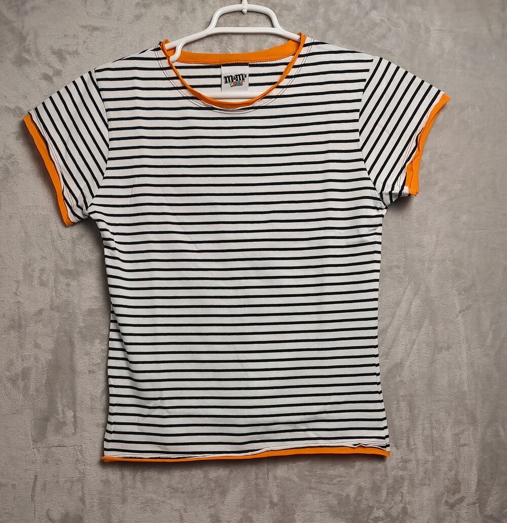 M&M's World Women's S/S Striped White Black Orange Trim Top Size XXL Made in USA